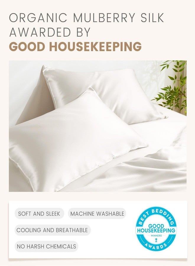 ثكس سيلك طقم غطاء وسادة من الحرير الطبيعي 100% من THXSILK مكون من قطعتين، مناسب للشعر والبشرة، غطاء وسادة من حرير التوت عالي الجودة (6A+)، مقاس قياسي، غطاء وسادة من الحرير الطبيعي مع سحاب (أبيض، قياسي). - Image 5